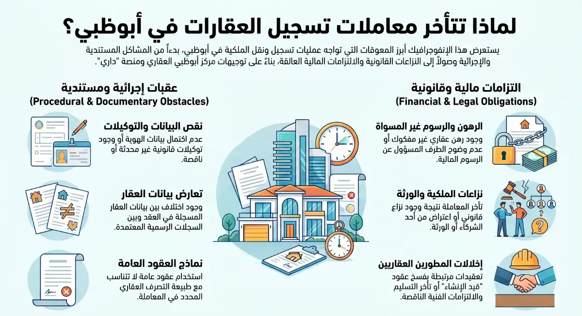 أسباب شائعة لتأخير تسجيل أو نقل ملكية عقار في أبوظبي