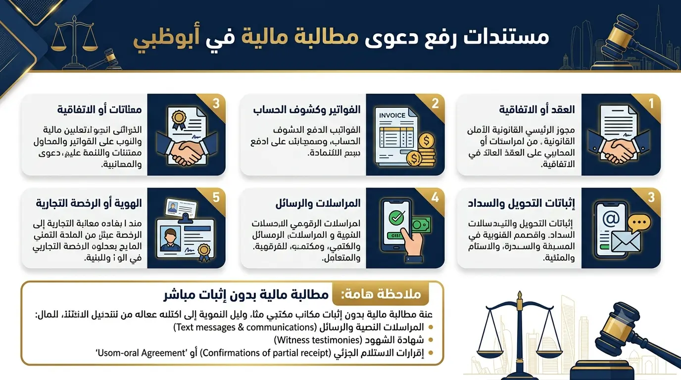 المستندات المطلوبة لرفع دعوى مطالبة مالية في أبوظبي
