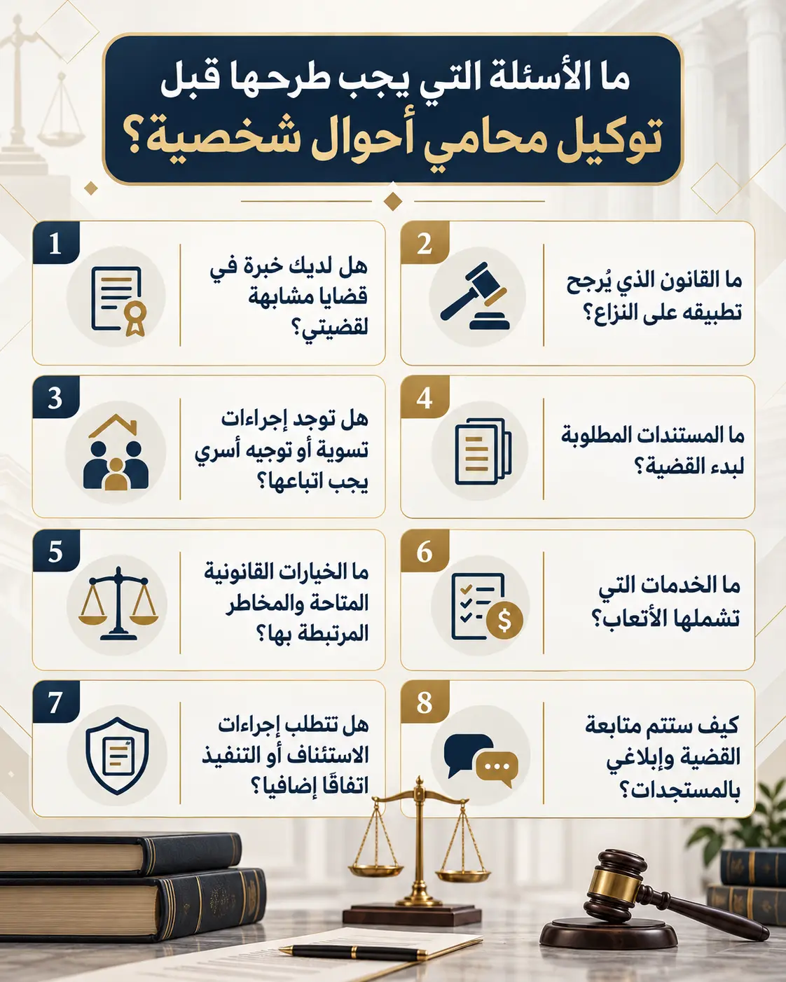 الأسئلة التي يجب طرحها قبل توكيل محامي أحوال شخصية
