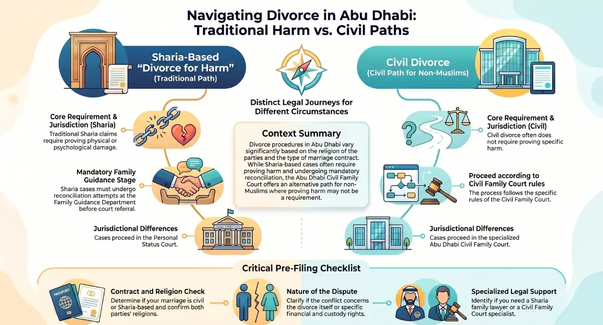 When can a divorce rule due to harm be appealed in Abu Dhabi