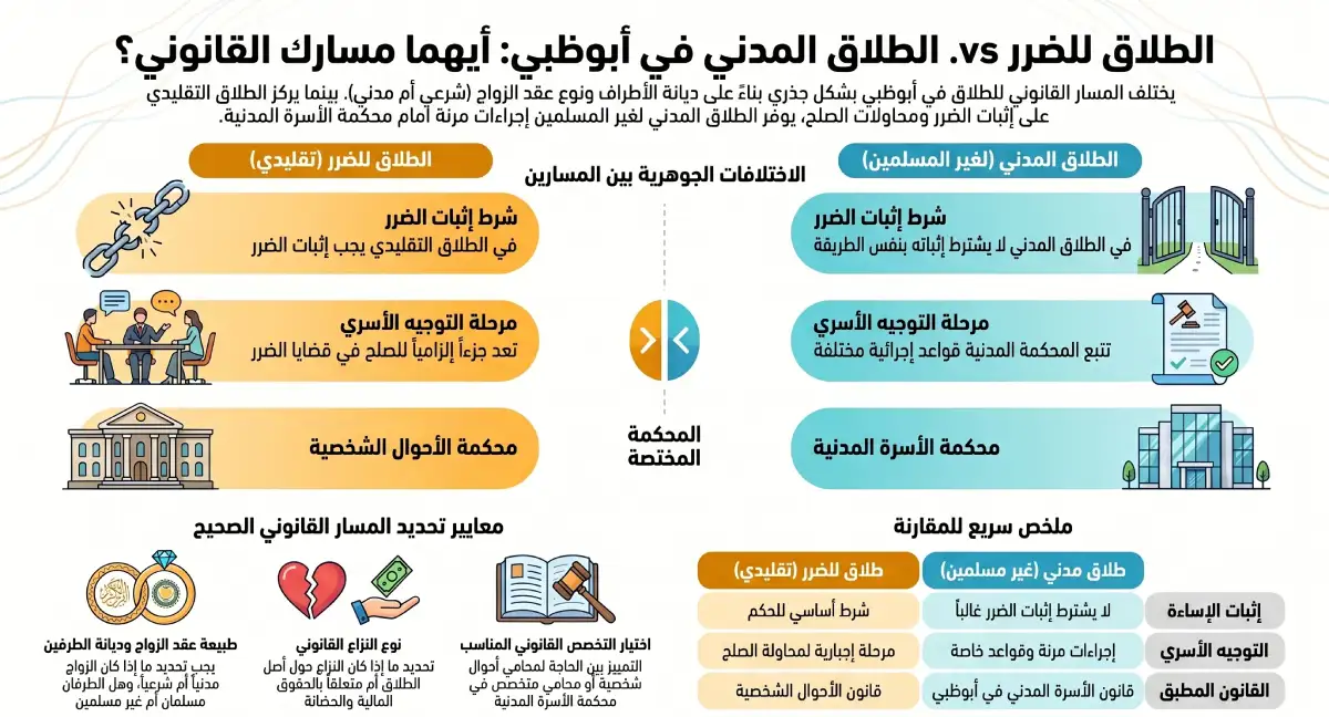 هل يختلف الطلاق للضرر عن الطلاق المدني لغير المسلمين في أبوظبي