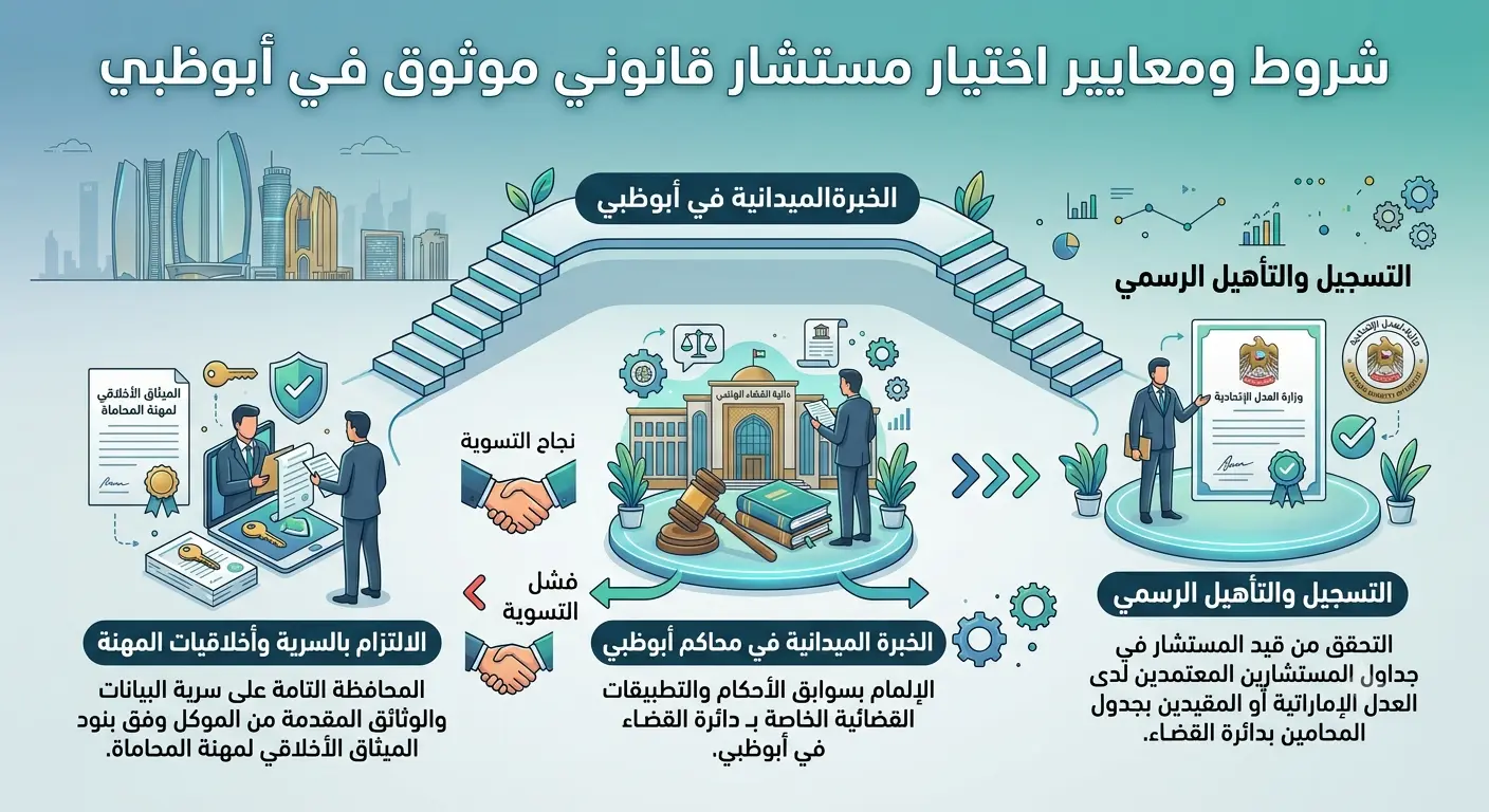 شروط ومعايير اختيار مستشار قانوني موثوق في ابوظبي