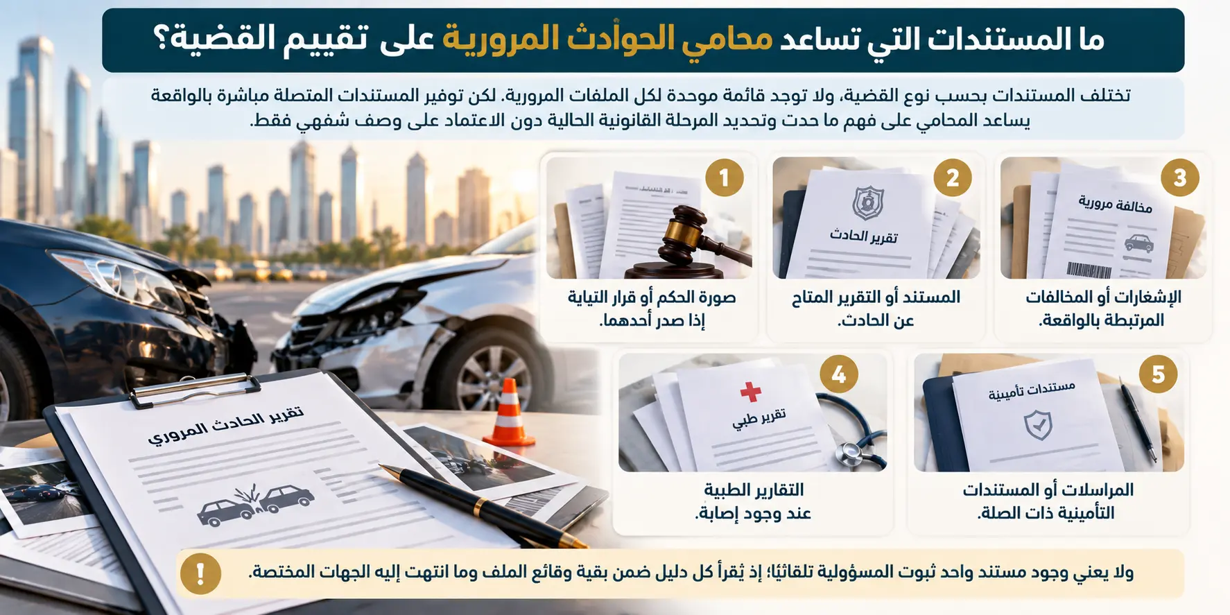 مستندات مهمة لمحامي القضايا المرورية